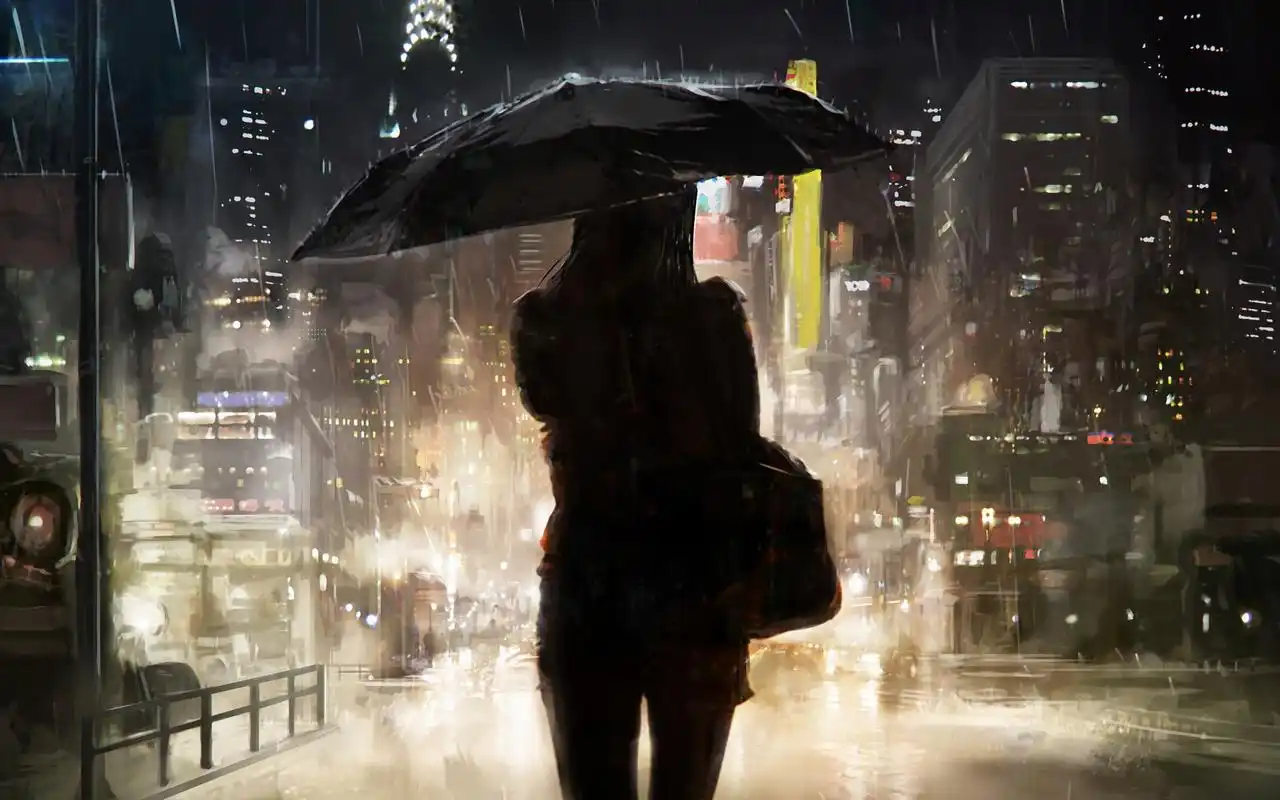 一个人雨中打伞孤单背影伤感图片