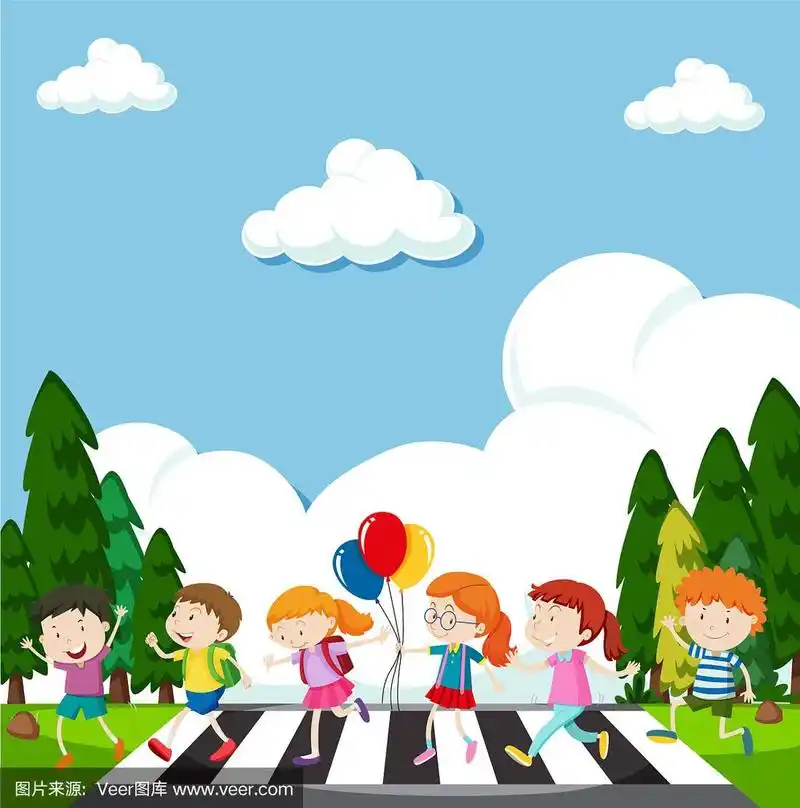 许多孩子过马路