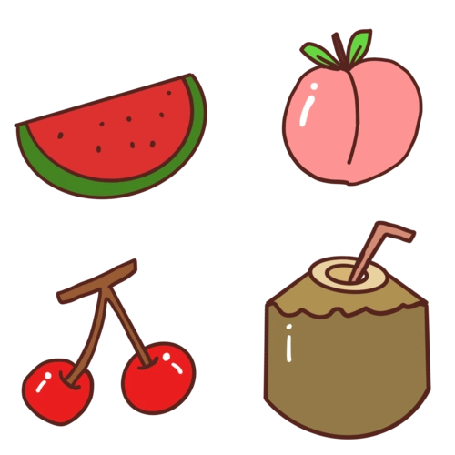 水果樱桃水蜜桃西瓜椰子夏天手绘插画png