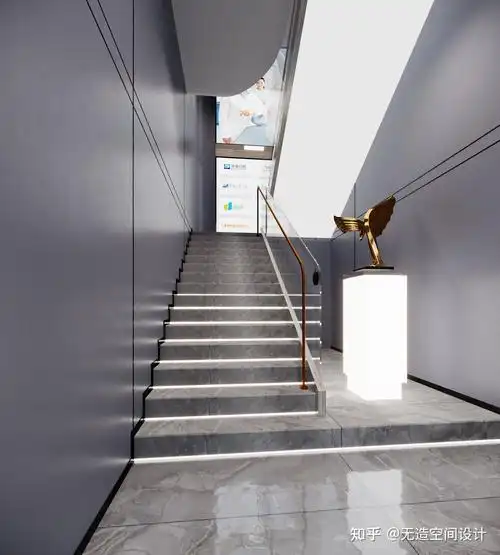 楼梯旁摆放的雕塑凝聚起视觉焦点,将空间的本质一语道破.