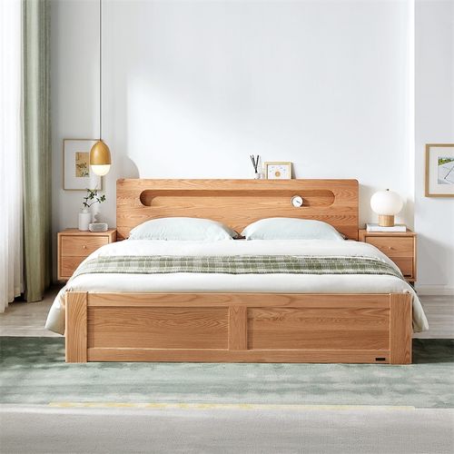 实木木床全友家居北欧简约橡木新款双人床1.5米1.8米床实木床