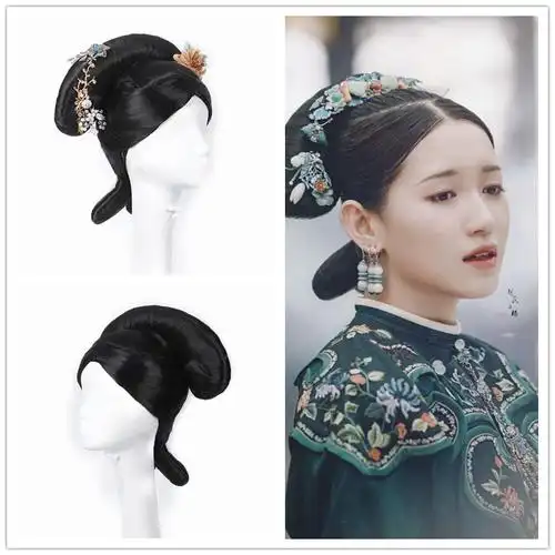 延禧攻略明星同款妃子皇后清朝旗头假发套全头整顶燕尾发套古风
