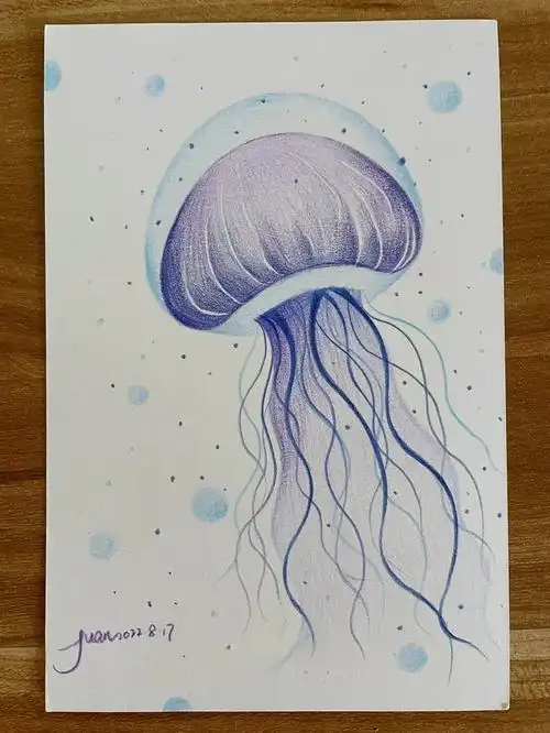 彩铅画#彩铅水母#水母#彩铅临摹#海底世界~