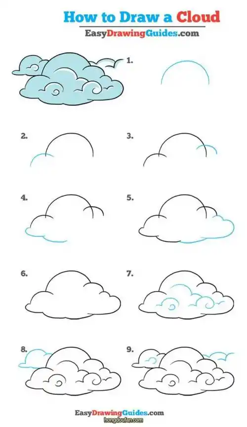 12张带有表情的有趣的云朵卡通简笔画一起来画云朵吧