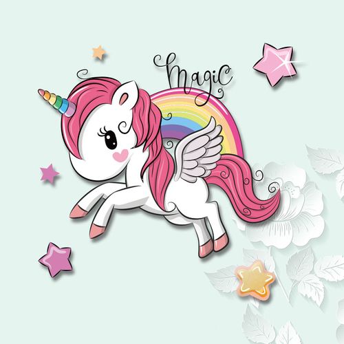 2021可爱卡通动物独角兽彩虹七彩图案儿童可水洗服装热转印烫画贴