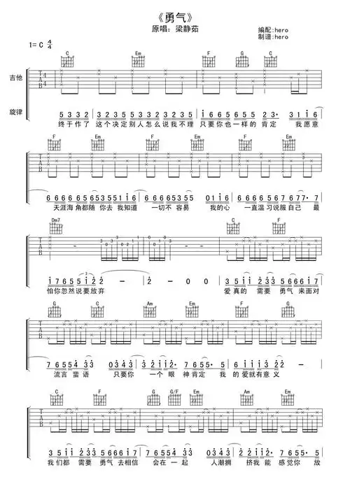 梁静茹勇气吉他谱c调高清版广告广告加入购物车下载图谱微信浏览全屏