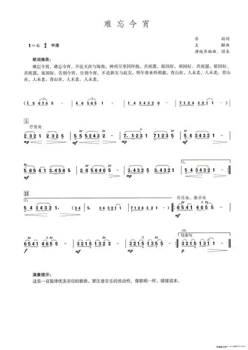 难忘今宵 笛子演奏提示版