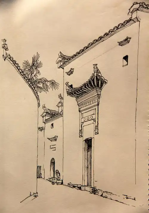 徽派建筑 旅行写生|插画|创作习作|冬不台风_原创作品-站酷zcool