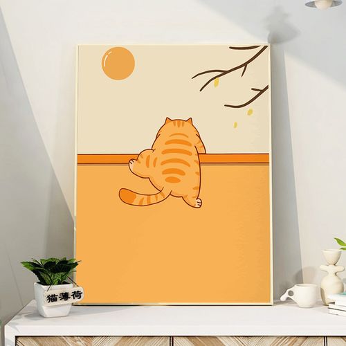 可爱橘猫 卡通治愈猫咪治愈手绘画diy数字油画丙烯填充涂色装饰画