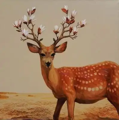 赵一鑫《玉兰鹿》原创油画精品 - 拍卖