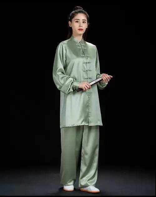 男士练功服顺滑醋酸太极拳服装中老年比赛表演套装溶月春秋款焦糖色xs