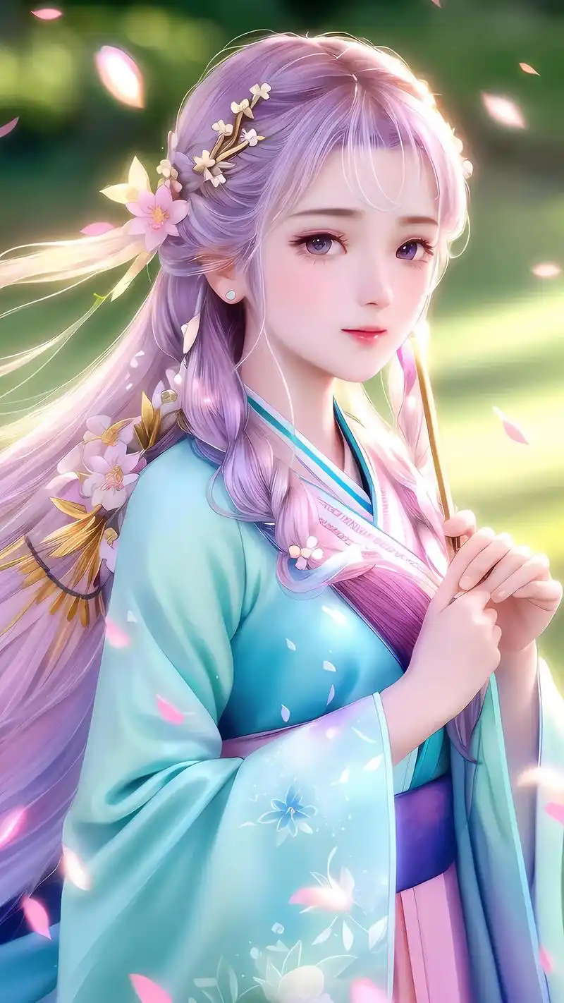 动漫壁纸 粉蓝汉服少女头像