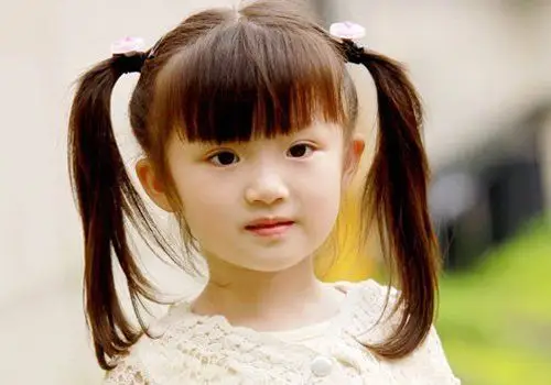 小女孩 齐刘海双扎羊角辫发型