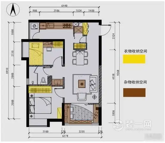两房改三房案例 两房改三房户型图 78平米两室二厅一卫装修效果图