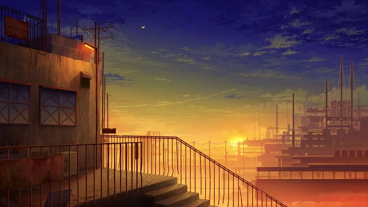 二次元唯美夕阳风景桌面壁纸-卡通动漫-手机壁纸下载-美桌网