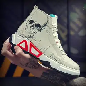 手绘鞋子男潮鞋韩版个性网红涂鸦男生帆布高帮鞋潮牌青年板鞋男士