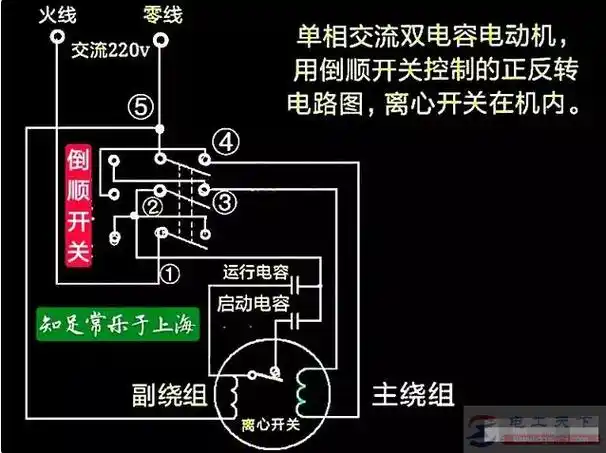 220v电动机带2个电容实现倒转的方法