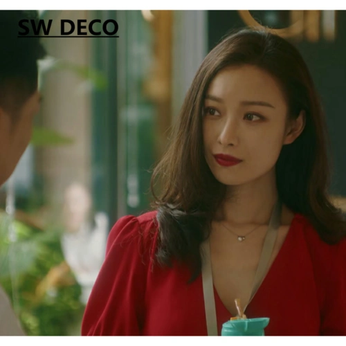 流金岁月小众设计泡泡连衣裙红色朱锁锁裙子连衣裙