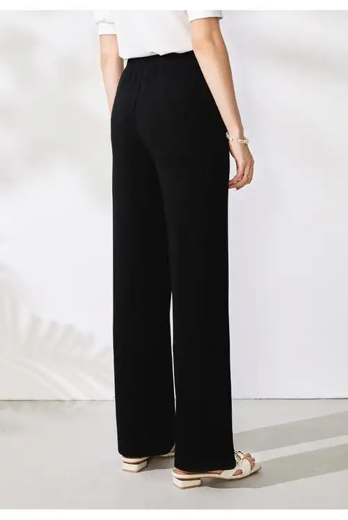 欧莎夏季22新款黑色冰丝直筒裤女夏薄款高腰ol职业宽松裤子百搭黑色l