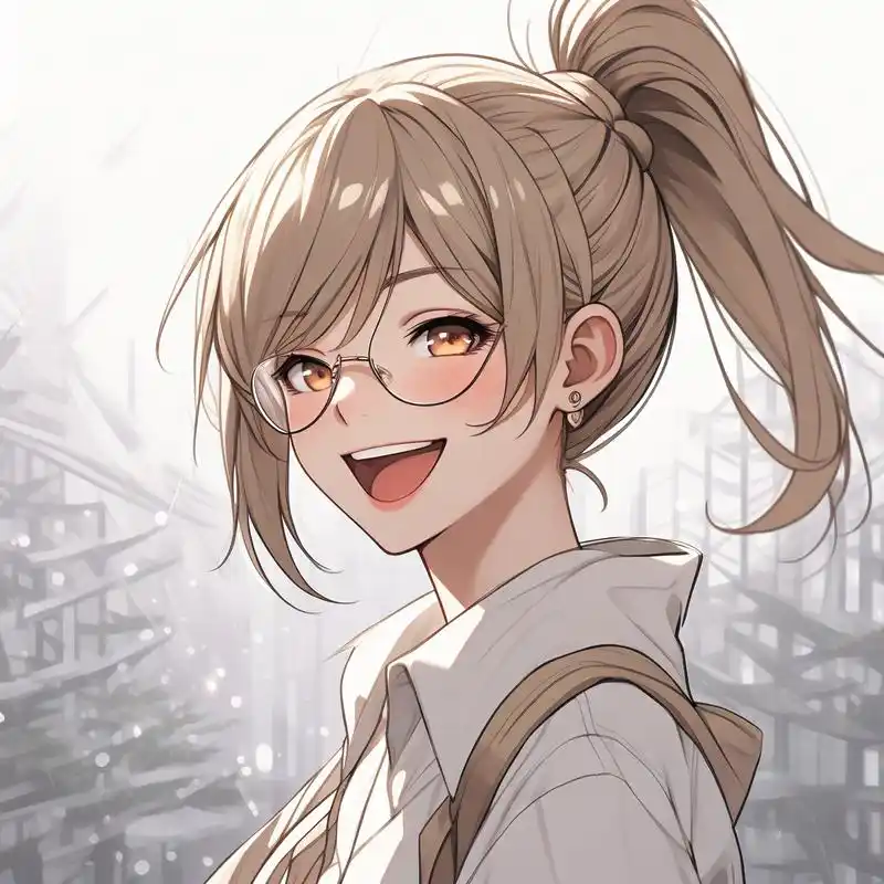 97扎马尾戴眼镜的卡通女孩头像