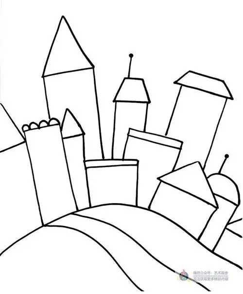 儿童画教程线描画画出一栋栋的小房子