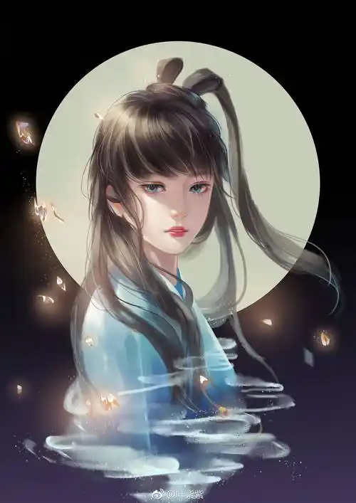 手绘古风蓝衣女子画师:叶紫紫