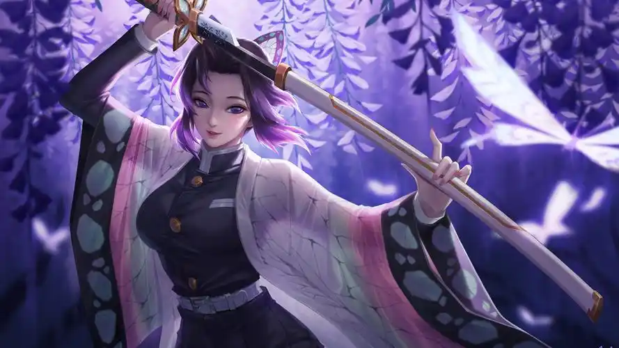 漫画《鬼灭之刃》女主角-虫柱·蝴蝶忍紫色调壁纸图片 虫柱·蝴蝶忍,