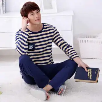 韩版男生春秋季睡衣长袖加大码棉青少年休闲家居服套装男q 水手男