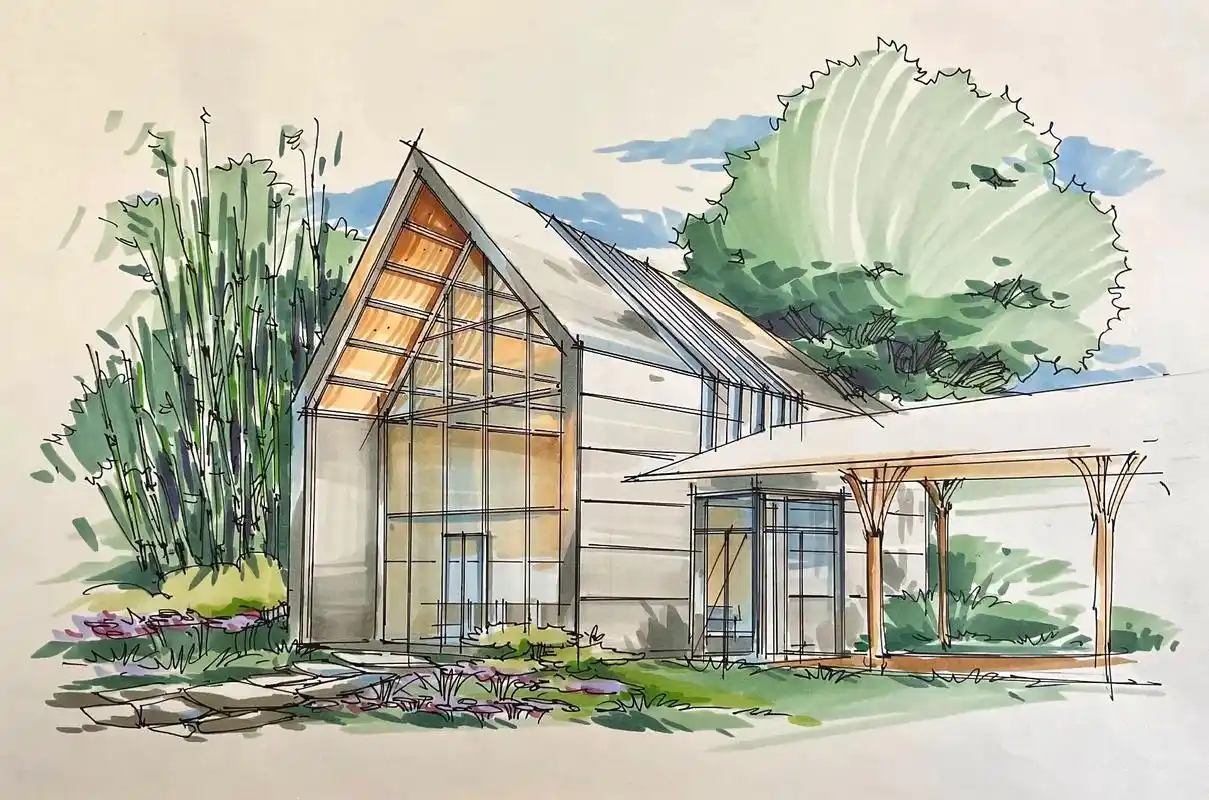 景观建筑设计手绘.ps前后的效果 #生活碎片 #每日一画 # - 抖音