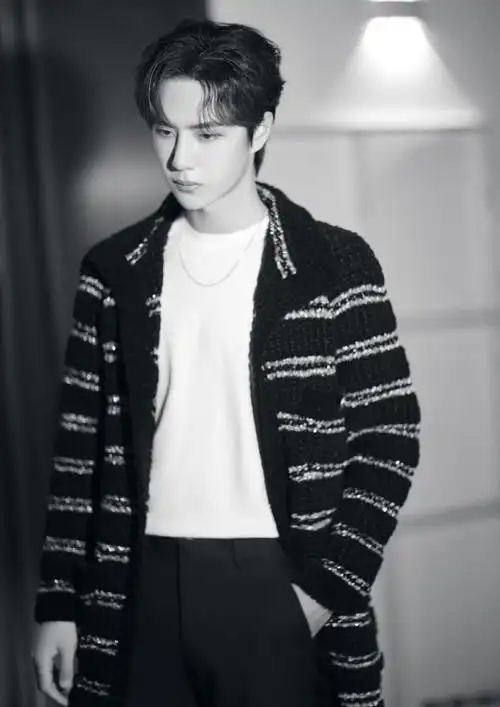 王一博条纹长衫帅气写真图片