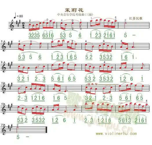 (violinerhu)小提琴谱茉莉花是网友免费上传分享的一首旋律优美的小