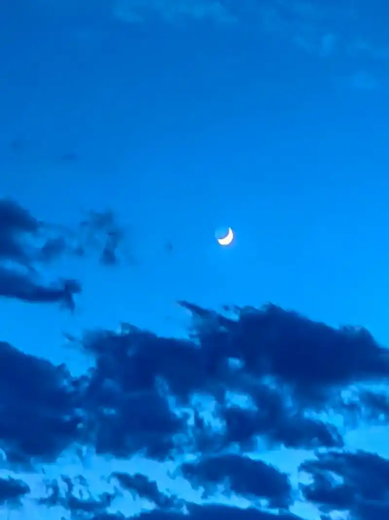 带着月晕的半个弯月悬挂在夜空,那墨色如薄纱般飘逸的云彩簇拥着 - 抖