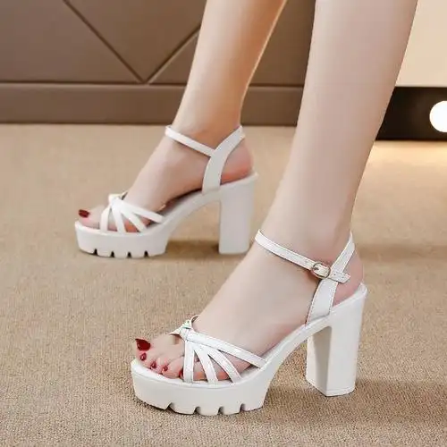 高跟凉鞋粗跟防水台新款凉鞋女韩版百搭夏季细带组合厚底增高凉鞋