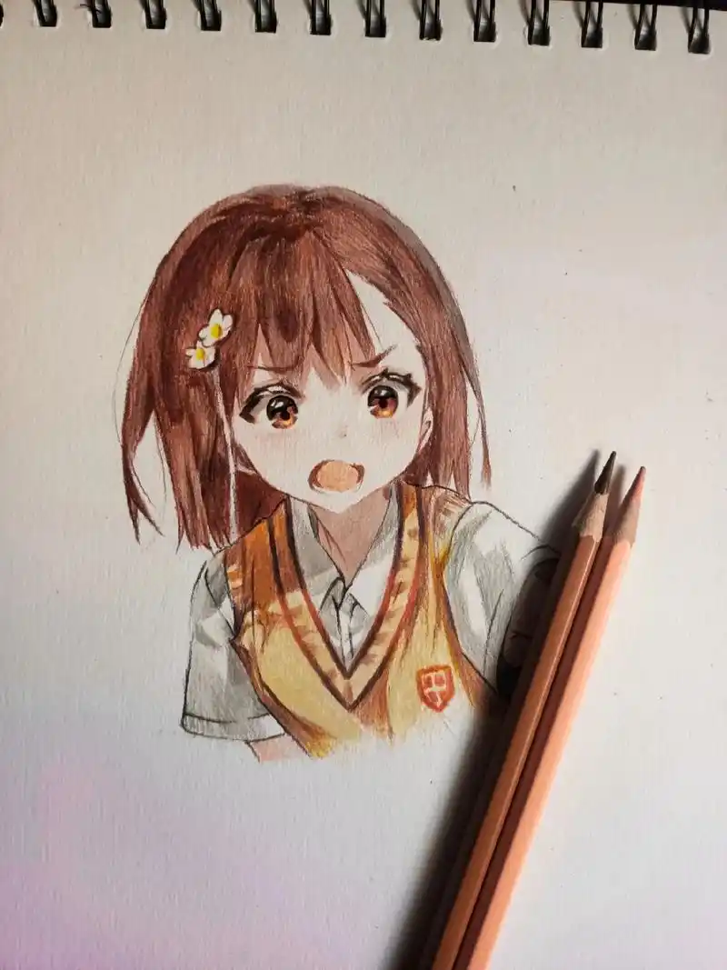 炮姐.手绘临摹 #某科学的超电磁炮 #彩铅#手绘动漫人物 # - 抖音