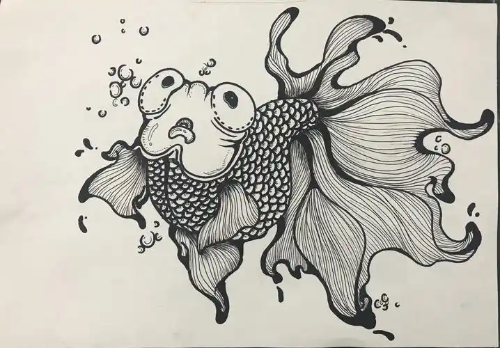 思维绘画周五线描,小金鱼,小太阳老师课堂.