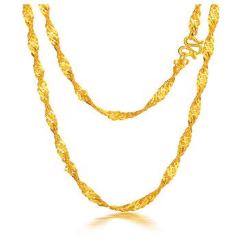 老凤凰黄金项链女款9999足金水波链粗细锁骨链男士细链子绞丝链真金
