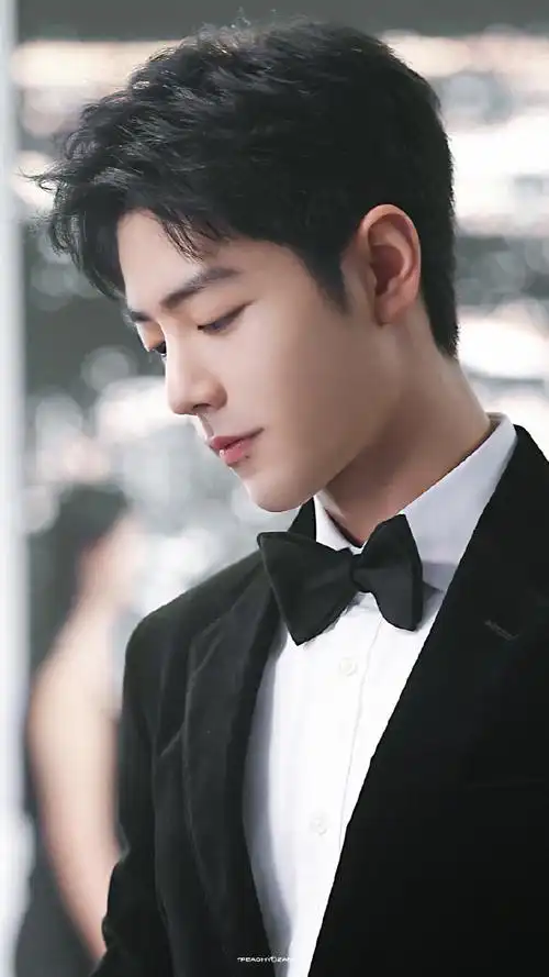 肖战##肖战黑色西装领结造型库存照