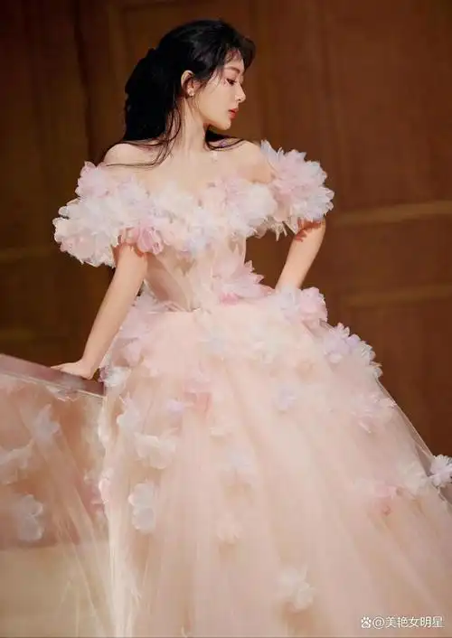 细心的网友会发现,杨紫出席红毯或者晚会,几乎都是一字肩的蓬蓬裙.