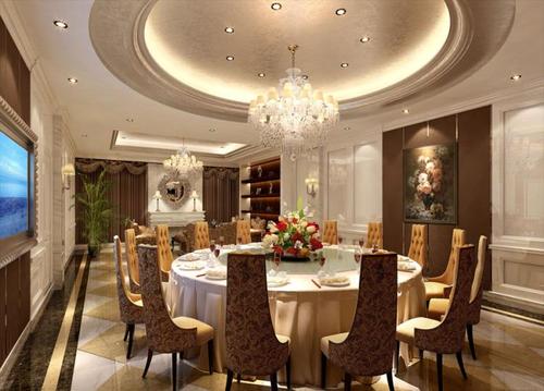 餐厅包间设计效果图  餐厅简约吊灯中式花格复古餐桌
