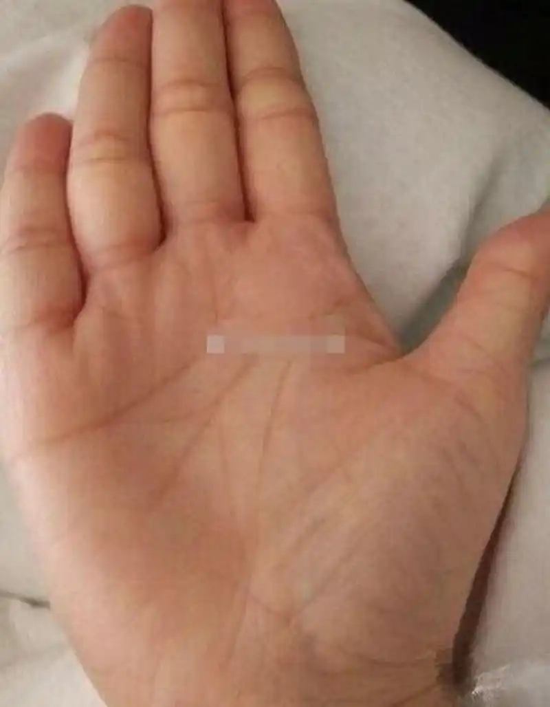 整体手相还是不错的,手掌厚实有肉,一看就是有福气的手相,事业线深长