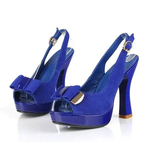 浓情漫宇2015新款真皮女鞋蝴蝶结鱼嘴高跟凉鞋y293 蓝色 39