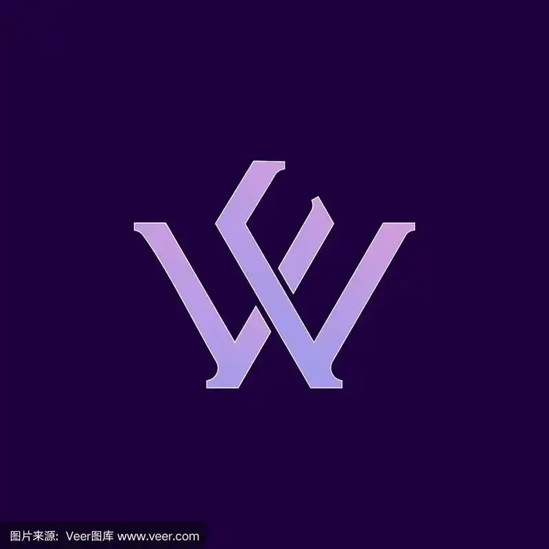 矢量插图抽象字母w线艺术风格.