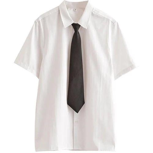 衬衫领带帅t白衬衫男潮流帅气学生学院风宽松韩版短袖男班服潮184白