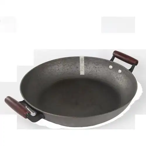 饼铛中式圆底煎锅饼鏊老式铸铁烙饼锅无涂层炒锅