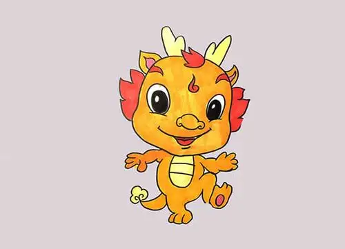 最后给小龙涂上颜色,一只活泼可爱的小龙就画好了