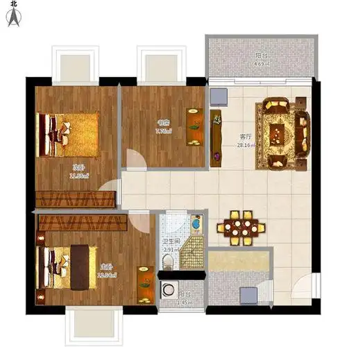 90平米三室一厅户型图,三室一厅户型分析