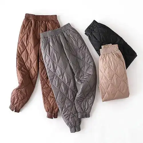 轻薄羽绒棉裤女中老年加厚休闲棉裤防风抗寒高腰束脚保暖裤