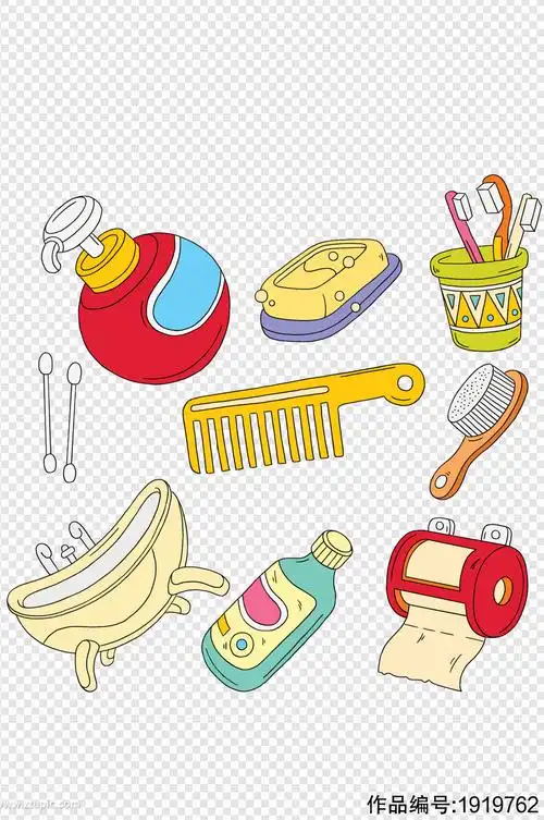 手绘卡通日用品洗护用品牙刷卫生纸浴盆梳子