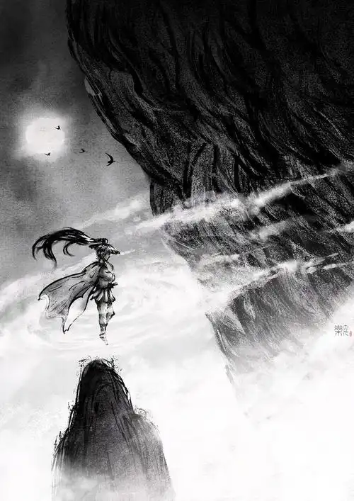 第一次尝试水墨黑白风格 br>想画出那种很洒脱遗世孤立的侠风 br>想法
