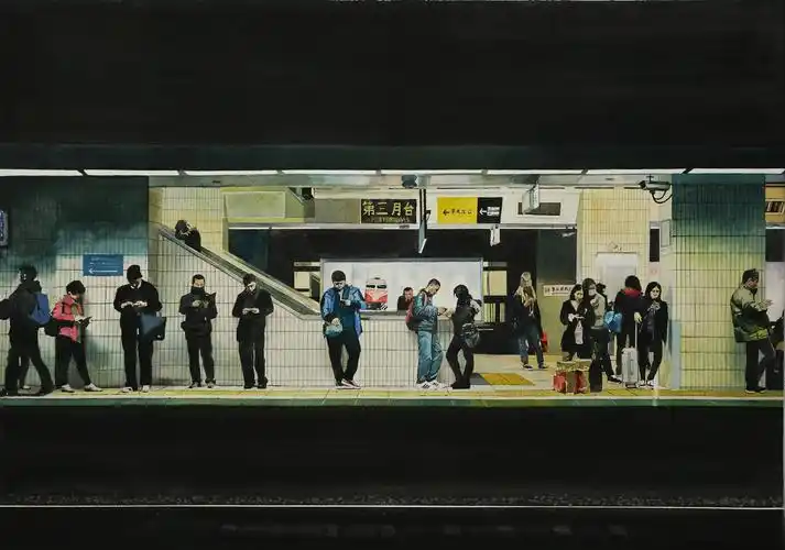 水彩画《地铁》,我不介意等待,因为等得越久见面的时候就越开心.